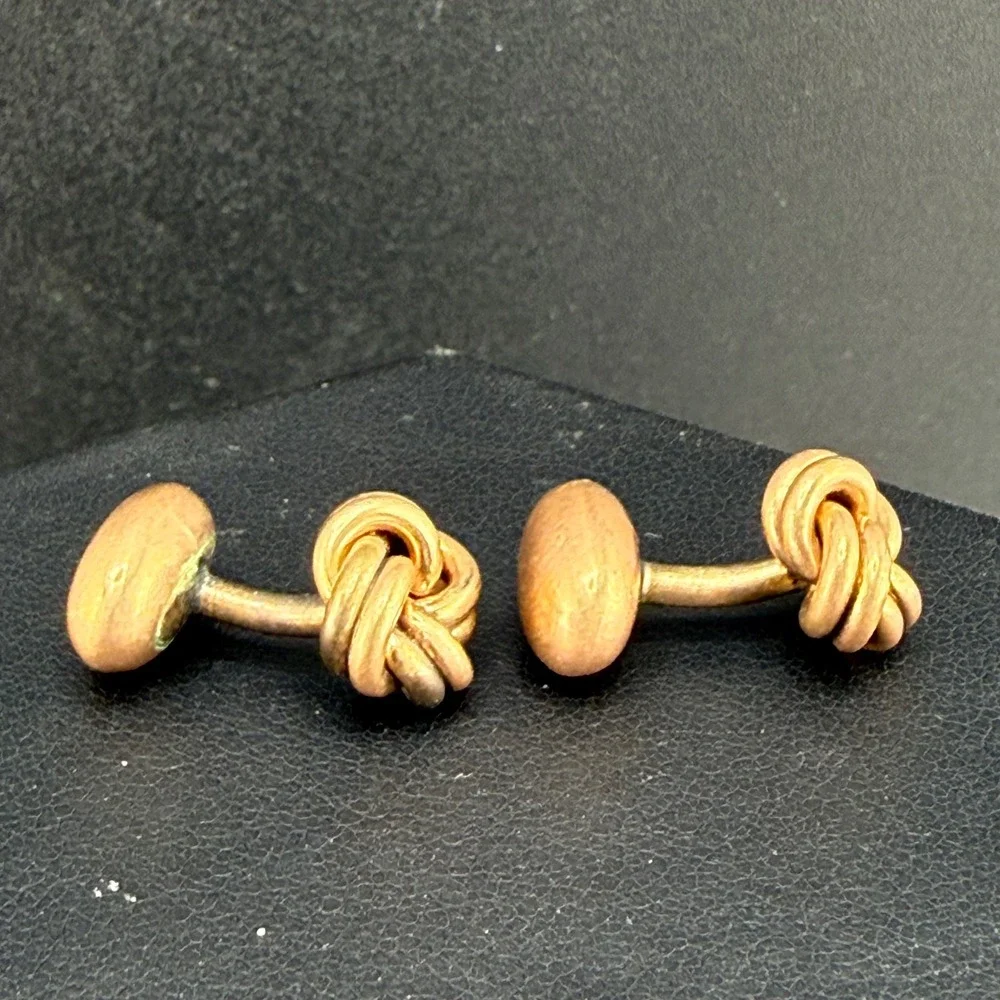 Vintage Love Knot Cufflinks Rose Gold Tone Textured Double Sided READ